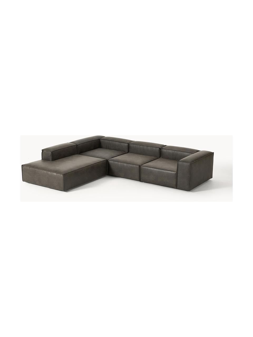 Modulares XL-Ecksofa Lennon aus recyceltem Leder, Bezug: Recyceltes Leder (70 % Le, Gestell: Massives Holz, Sperrholz, Füße: Kunststoff Dieses Produkt, Leder Taupe, B 329 x T 269 cm, Eckteil links