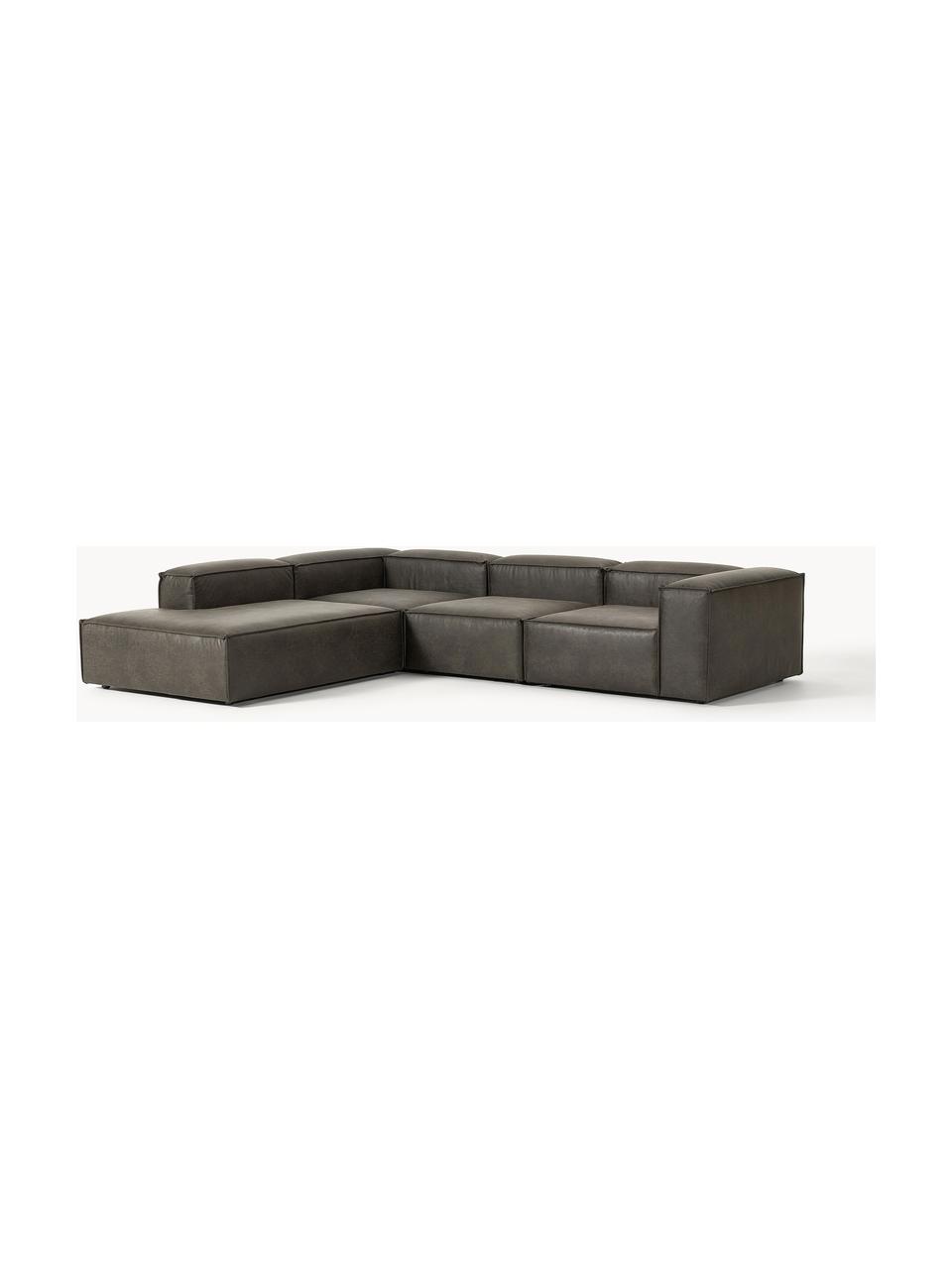 Modulaire XL hoekbank Lennon van gerecycled leer, Bekleding: gerecycled leer (70% leer, Frame: massief hout, multiplex, Poten: kunststof Dit product is , Leer taupe, B 329 x D 269 cm, hoekdeel links