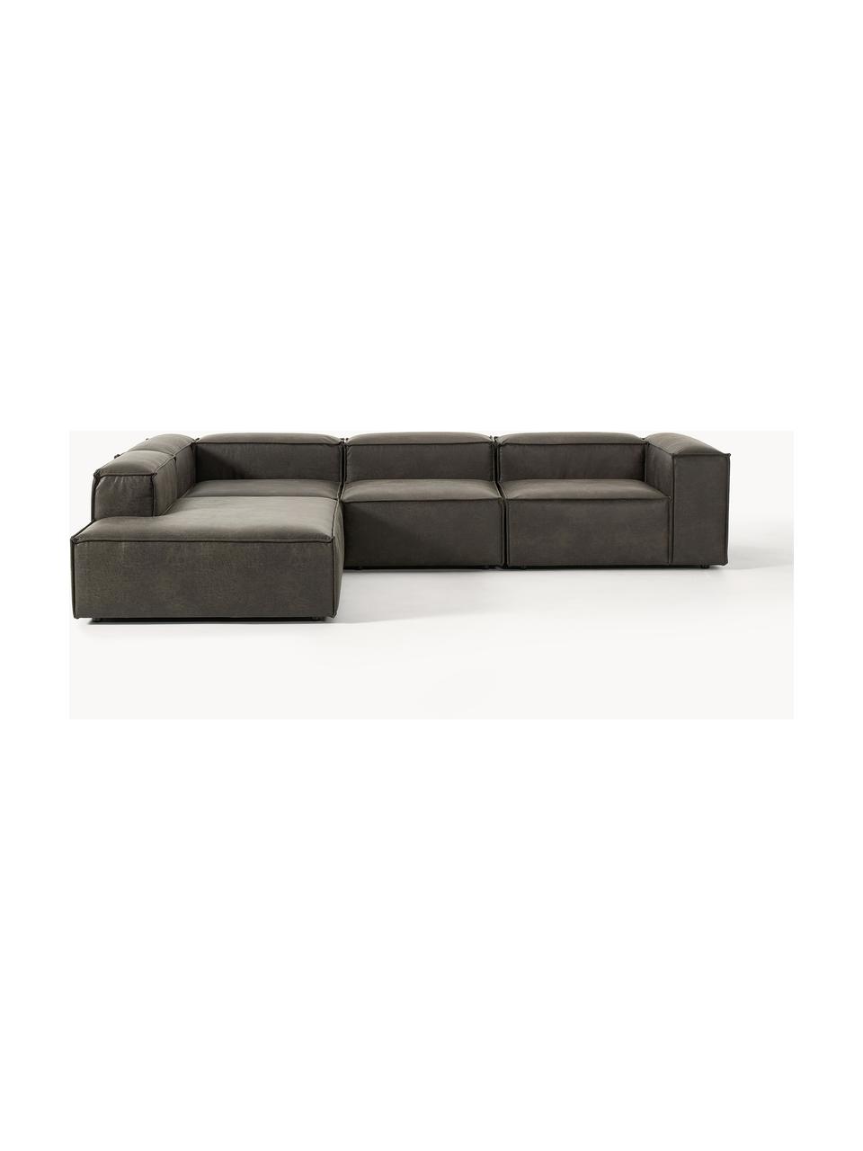 Modulares XL-Ecksofa Lennon aus recyceltem Leder, Bezug: Recyceltes Leder (70 % Le, Gestell: Massives Holz, Sperrholz, Füße: Kunststoff Dieses Produkt, Leder Taupe, B 329 x T 269 cm, Eckteil links