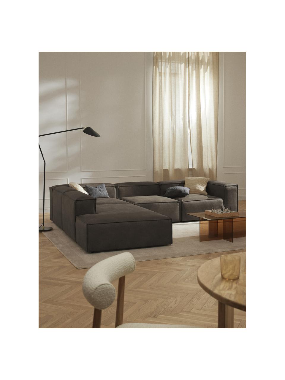 Modulares XL-Ecksofa Lennon aus recyceltem Leder, Bezug: Recyceltes Leder (70 % Le, Gestell: Massives Holz, Sperrholz, Füße: Kunststoff Dieses Produkt, Leder Taupe, B 329 x T 269 cm, Eckteil links