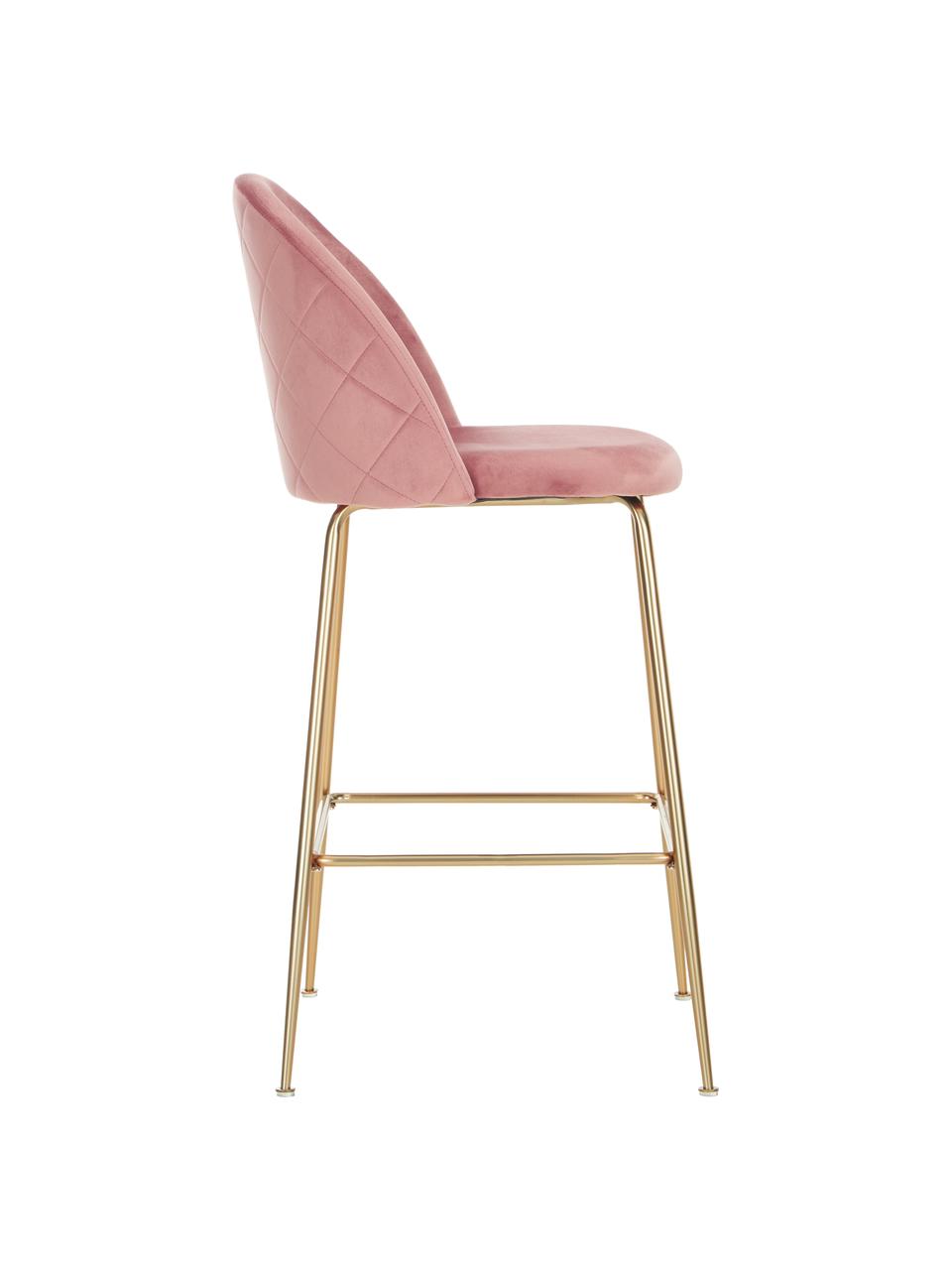 Sametová barová židle Lausanne, 2 ks, Růžová, mosazná
