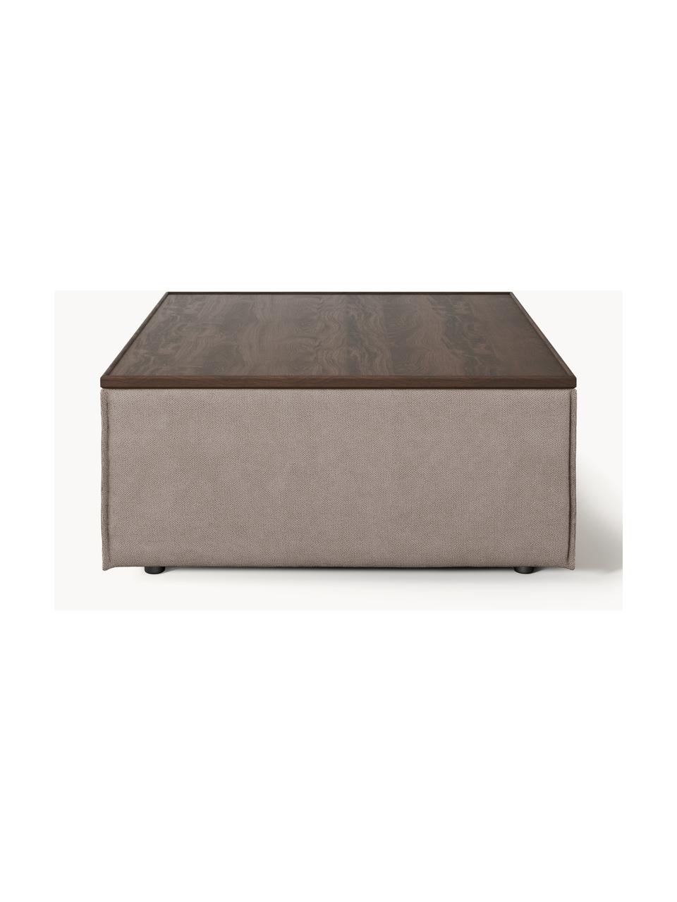 Sofa-Hocker Lennon mit Stauraum, Bezug: 100 % Polyester Der strap, Tablett: Eichenholz, Spannplatte m, Gestell: Spanplatte, mitteldichte , Webstoff Taupe, dunkles Eichenholz, B 88 x T 88 cm