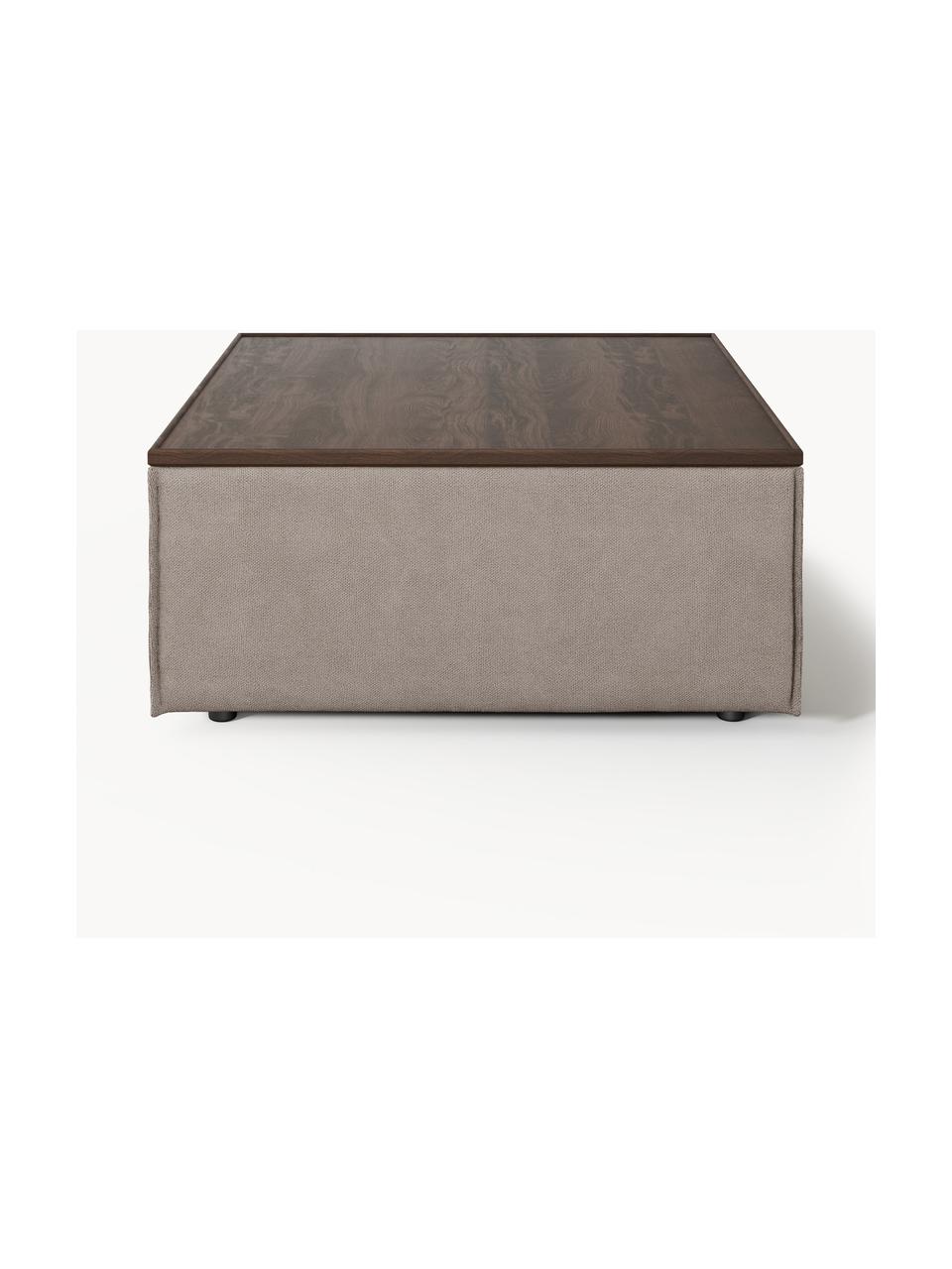 Sofa-Hocker Lennon mit Stauraum, Bezug: 100 % Polyester Der strap, Tablett: Eichenholz, Spannplatte m, Gestell: Spanplatte, mitteldichte , Webstoff Taupe, dunkles Eichenholz, B 88 x T 88 cm