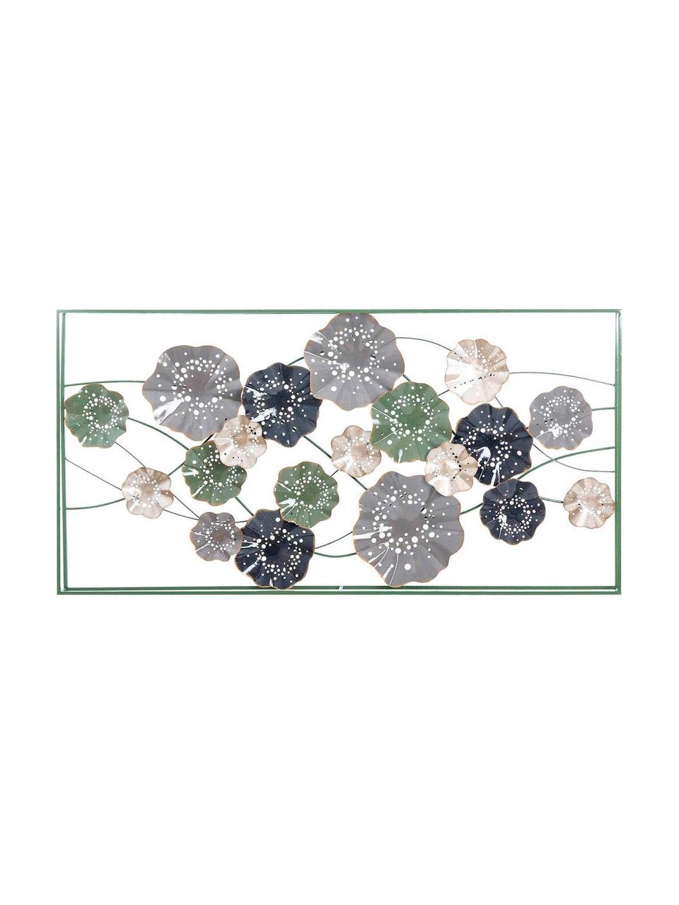 Decoración de pared Flower, Metal, Gris, verde, An 153 x Al 77 cm