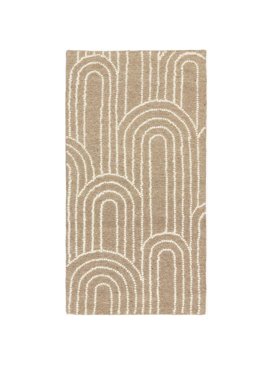 Ręcznie tuftowany dywan z wełny Arco, 100% wełna

Włókna dywanów wełnianych mogą nieznacznie rozluźniać się w pierwszych tygodniach użytkowania, co ustępuje po pewnym czasie, Beżowy, kremowobiały, we wzór, S 80 x D 150 cm (Rozmiar XS)
