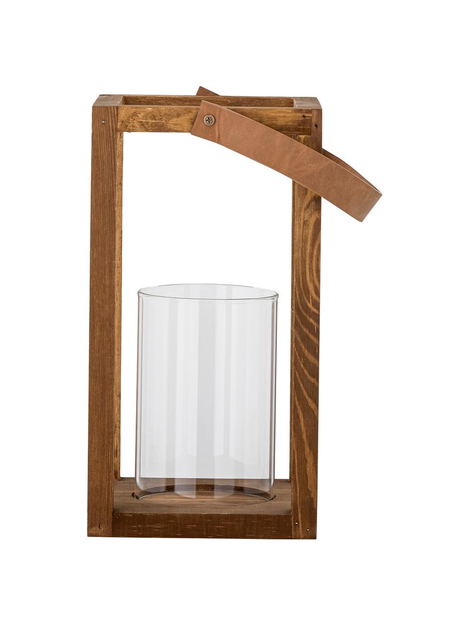 Lanterna da giardino in legno di pino Lyra, Cinturino: similpelle, Legno chiaro, Larg. 16 x Alt. 30 cm