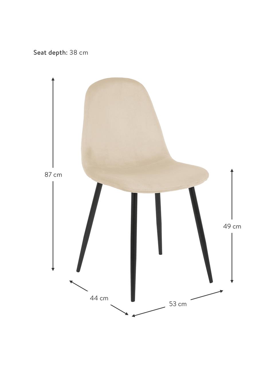 Fluwelen gestoffeerde stoelen Karla, 2 stuks, Bekleding: fluweel (100% polyester) , Poten: gepoedercoat metaal, Fluweel crèmewit, B 44 x D 53 cm