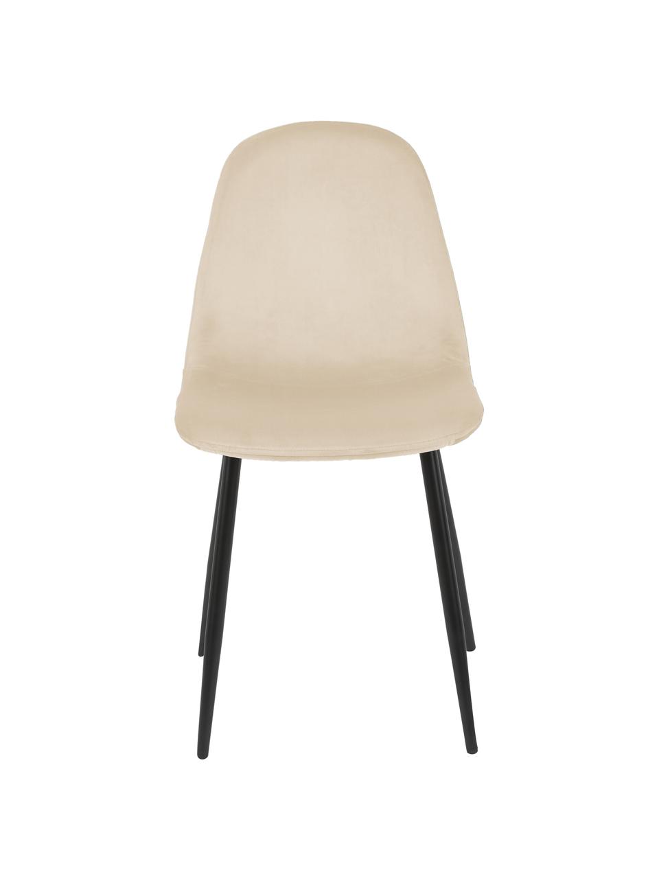 Fluwelen gestoffeerde stoelen Karla, 2 stuks, Bekleding: fluweel (100% polyester) , Poten: gepoedercoat metaal, Fluweel crèmewit, B 44 x D 53 cm