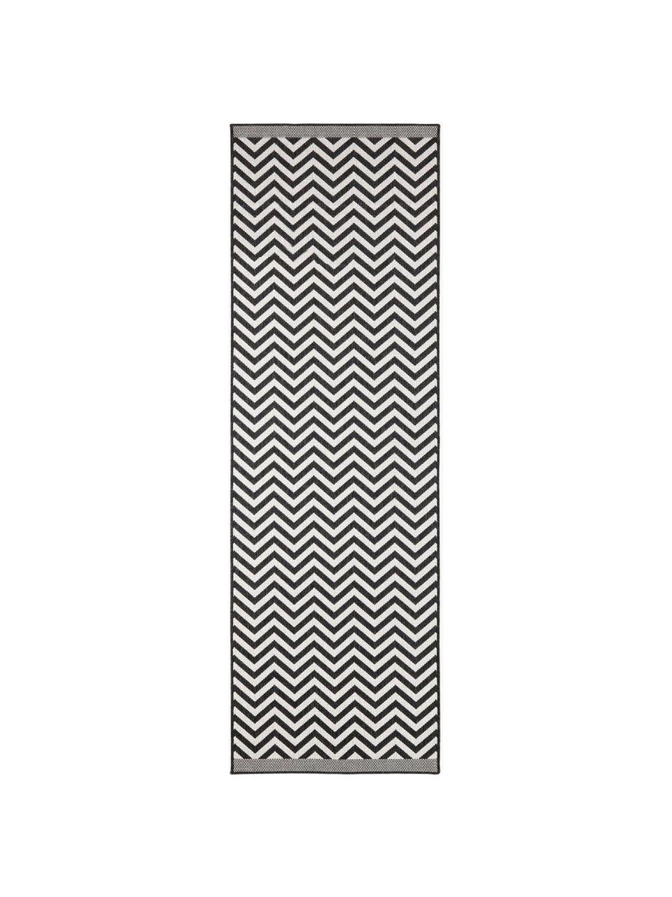 Tapis intérieur extérieur réversible, imprimé zigzag Palma, Noir, crème, larg. 80 x long. 250 cm