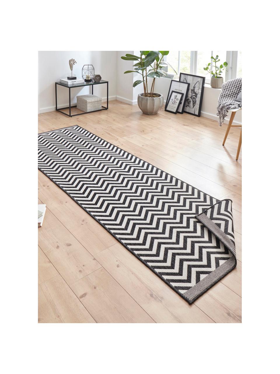 Alfombra corredor reversible de interior/exterior Palma, 100% polipropileno, Negro, blanco, An 80 x L 250 cm