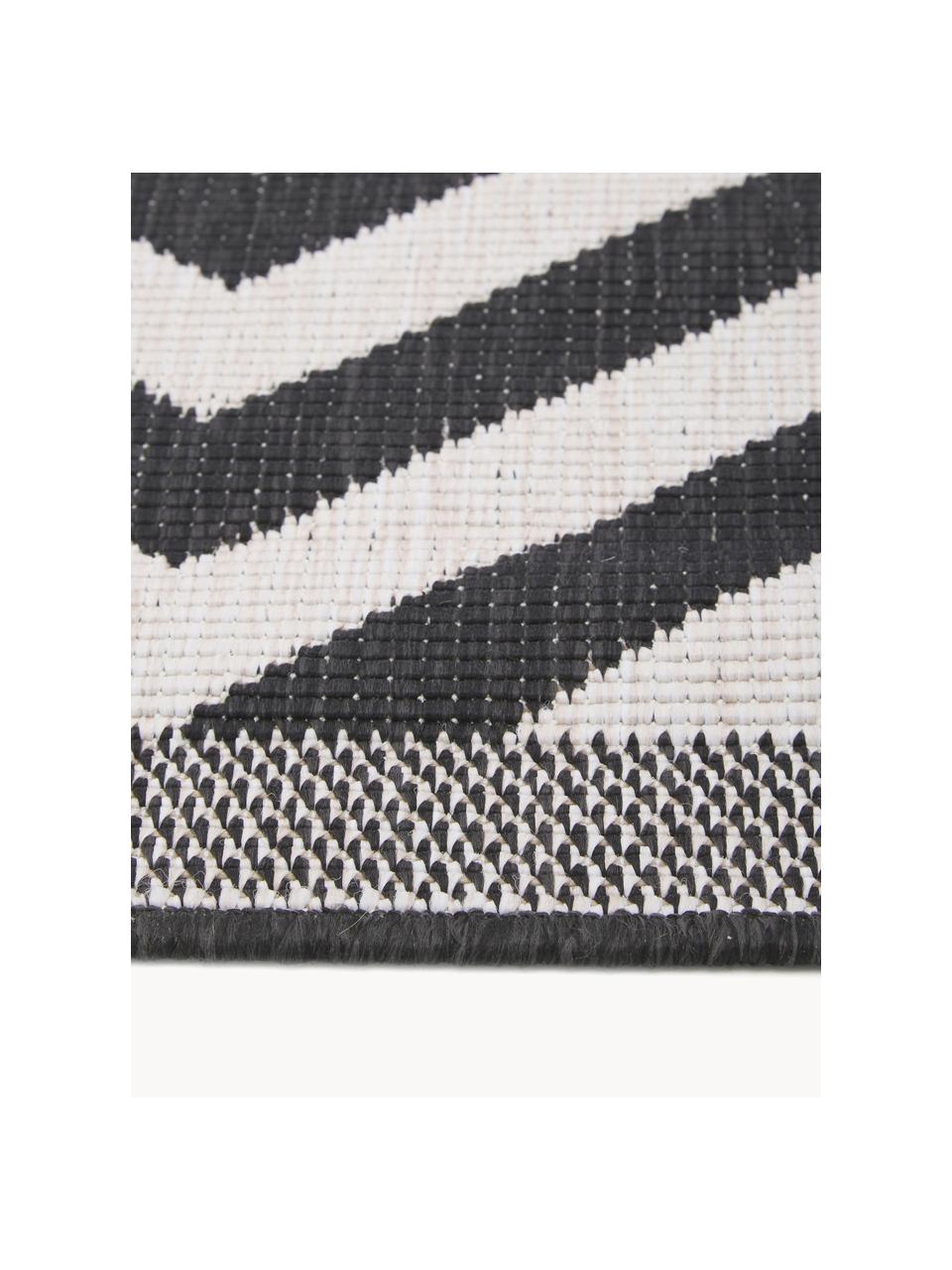 Omkeerbaar in- & outdoor loper Palma, met zigzag patroon, 100% polypropyleen, Zwart, wit, B 80 x L 250 cm
