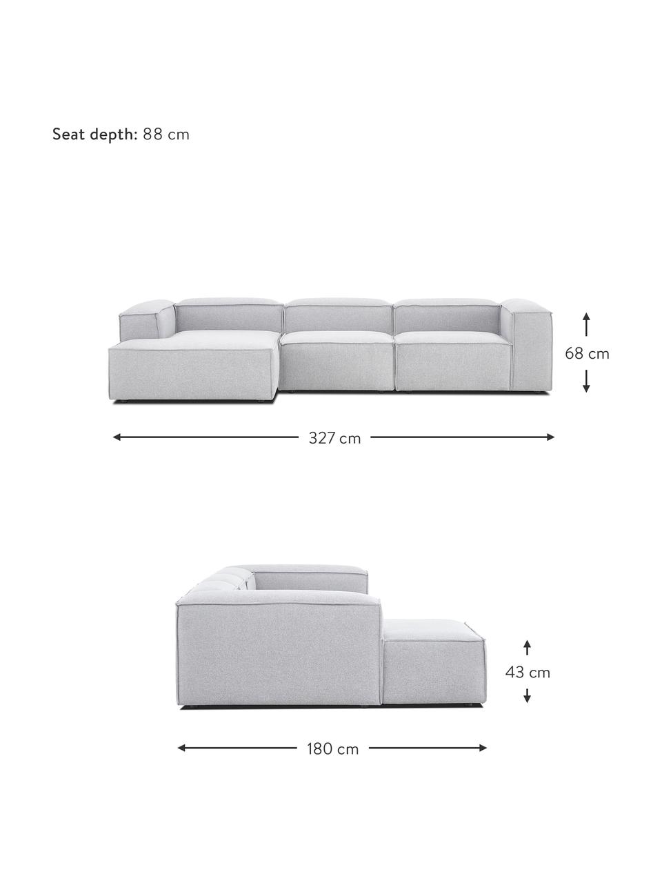 Sofá rinconera modular Lennon, Tapizado: 100% poliéster Alta resis, Estructura: madera contrachapada de p, Patas: plástico, Tejido gris claro, An 327 x F 180 cm, chaise longue izquierda