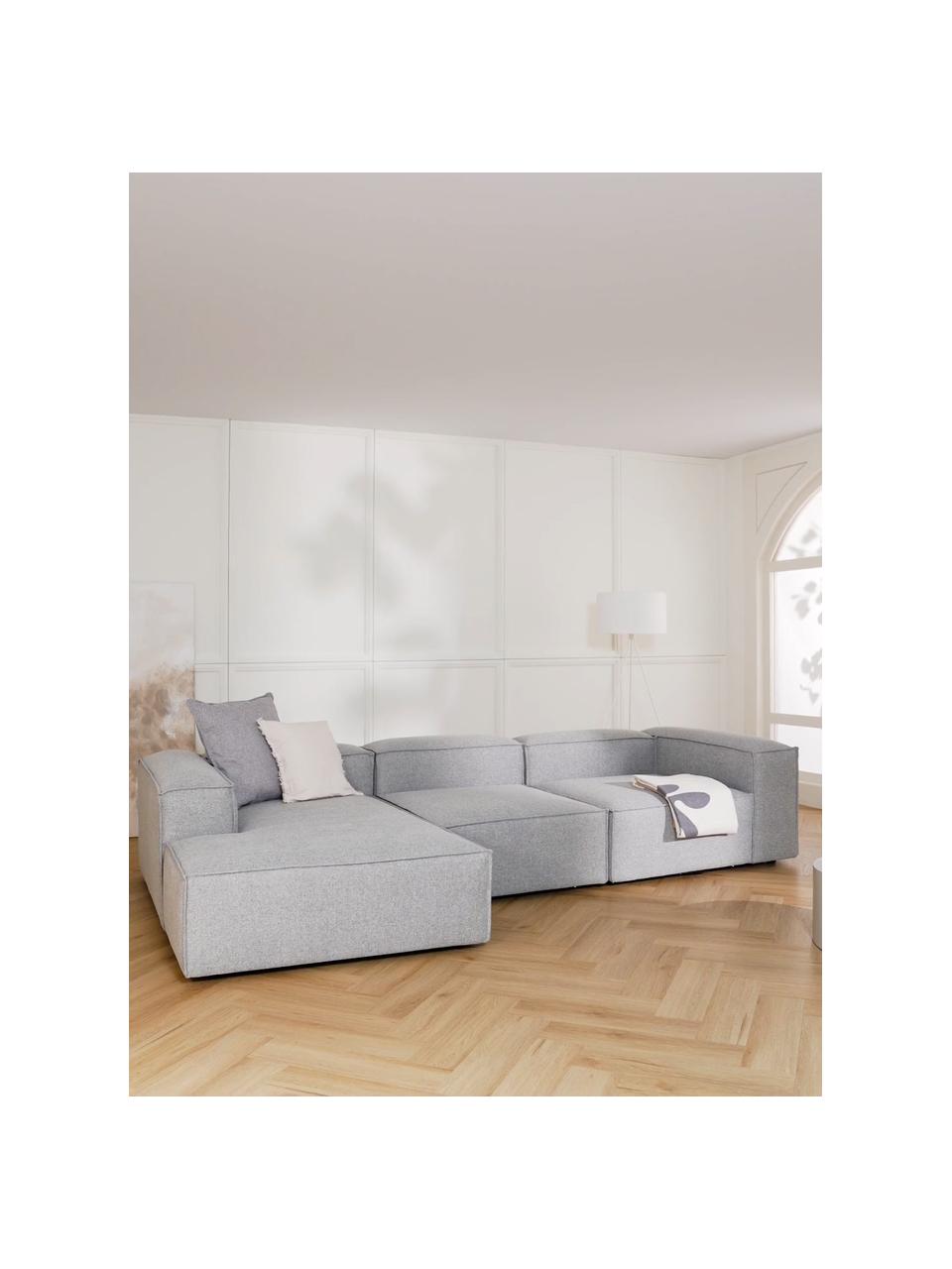 Canapé d'angle modulable gris clair Lennon, Tissu gris clair, larg. 327 x prof. 180 cm, méridienne à gauche