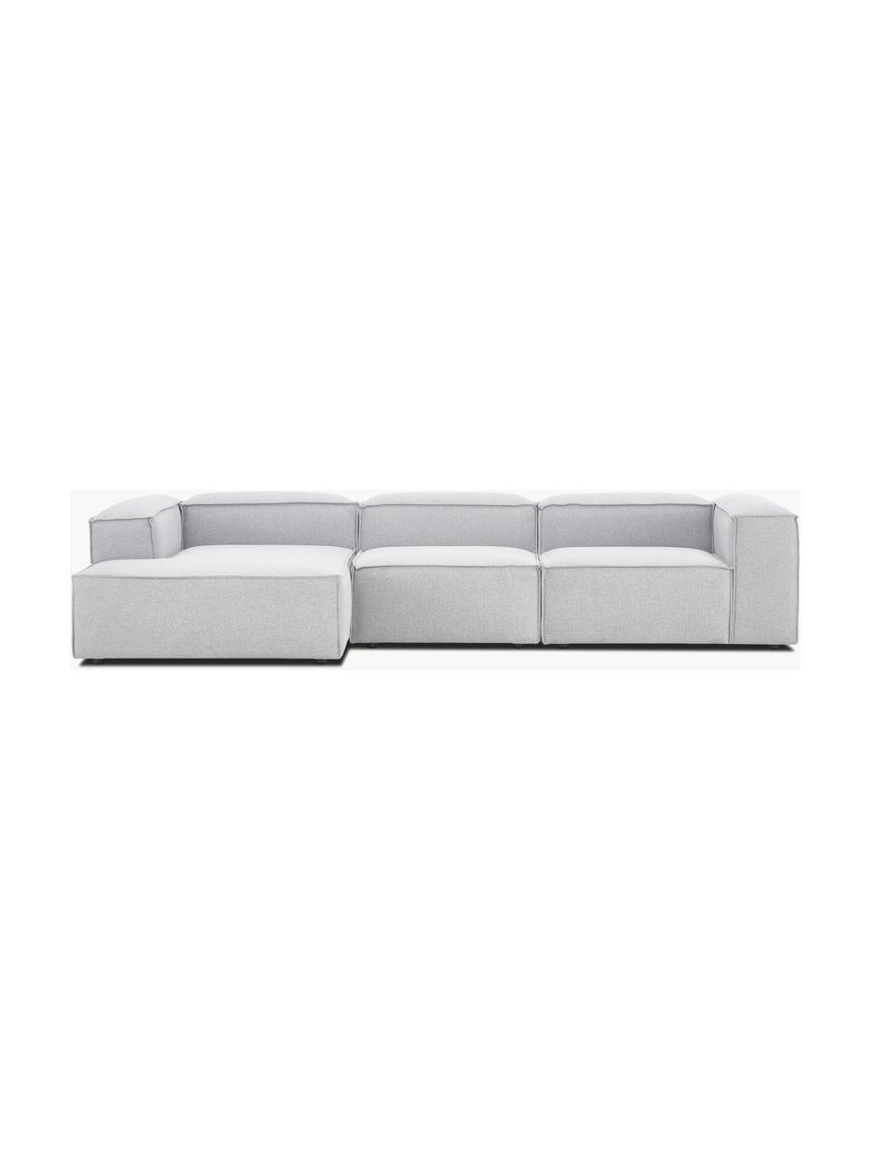 Sofá rinconera modular Lennon, Tapizado: 100% poliéster Alta resis, Estructura: madera contrachapada de p, Patas: plástico, Tejido gris claro, An 327 x F 180 cm, chaise longue izquierda