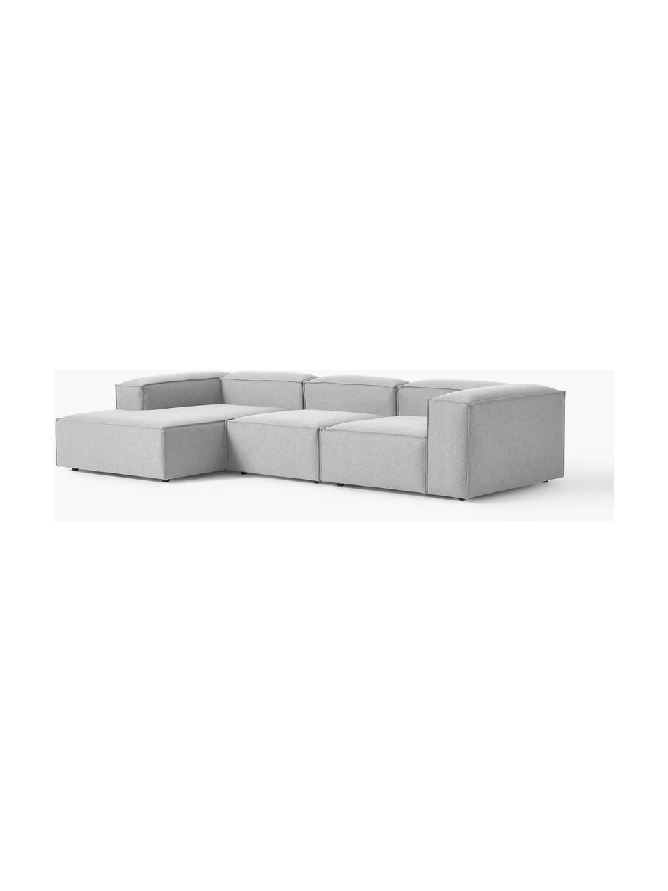 Modulares Ecksofa Lennon, Bezug: 100 % Polyester Der strap, Gestell: Massives Kiefernholz, Spe, Füße: Kunststoff Dieses Produkt, Webstoff Grau, B 327 x T 180 cm, Eckteil links