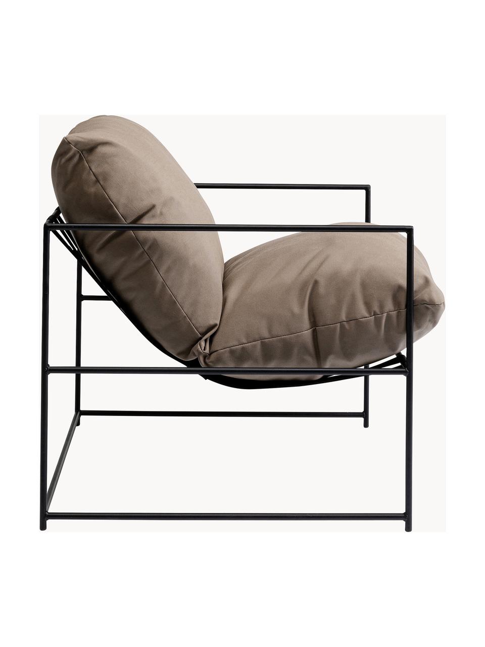 Fotel ogrodowy Cuby Garden, Stelaż: metal malowany proszkowo,, Tapicerka: 100% polipropylen, Beżowa tkanina, czarny, S 71 x G 82 cm
