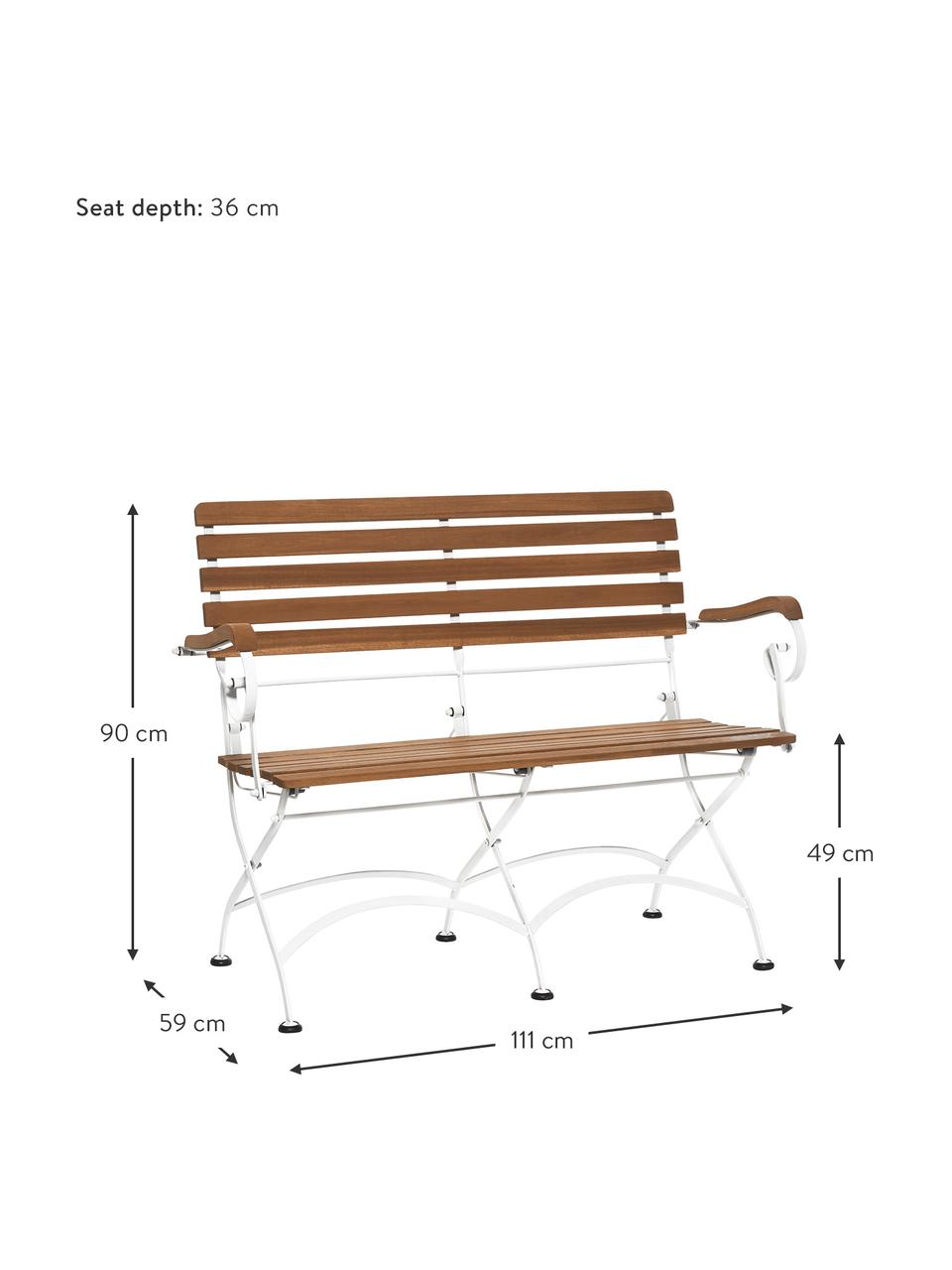 Garten-Klappbank Parklife mit Armlehnen, Sitzfläche: Akazienholz, geölt, Gestell: Metall, verzinkt, pulverb, Weiß, Akazienholz, B 111 x T 59 cm