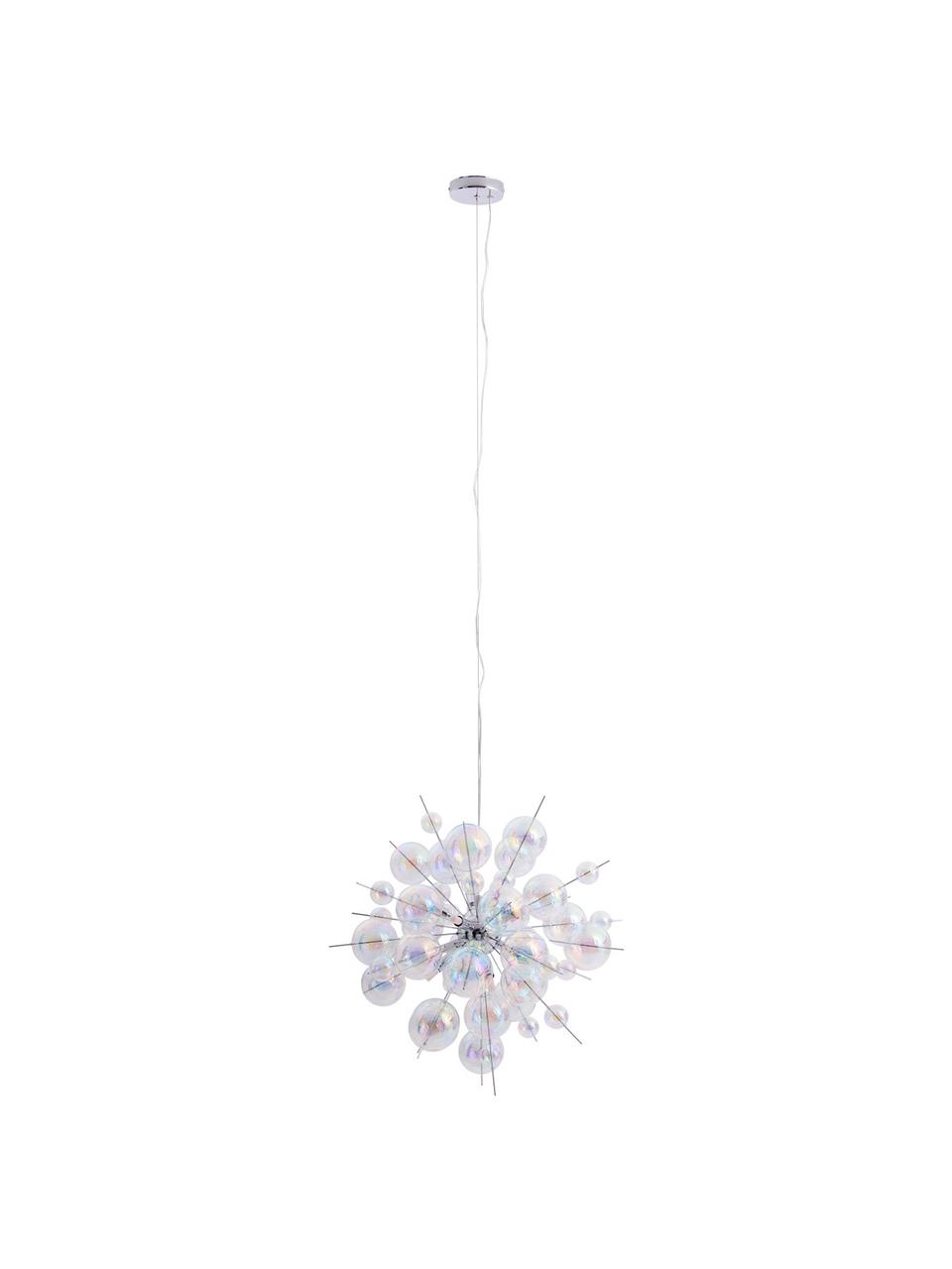 Lampada a sospensione grande con sfere in vetro Explosion, Struttura: metallo cromato, Baldacchino: metallo cromato, Cromo trasparente, iridescente, Ø 65 cm