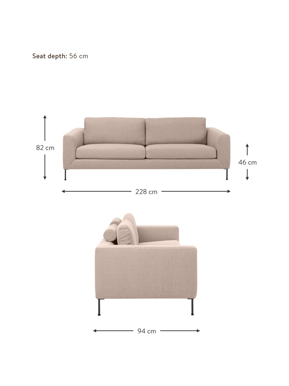 Divano 3 posti con piedini in metallo Cucita, Rivestimento: tessuto (100% poliestere), Struttura: Pino massiccio, certifica, Piedini: metallo laccato, Tessuto taupe, Larg. 228 x Prof. 94 cm