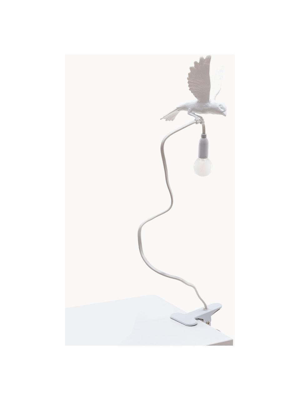 Große Klemm-Tischlampe Sparrow, verstellbar, Kunststoff, Weiß, matt, B 10 x H 100 cm