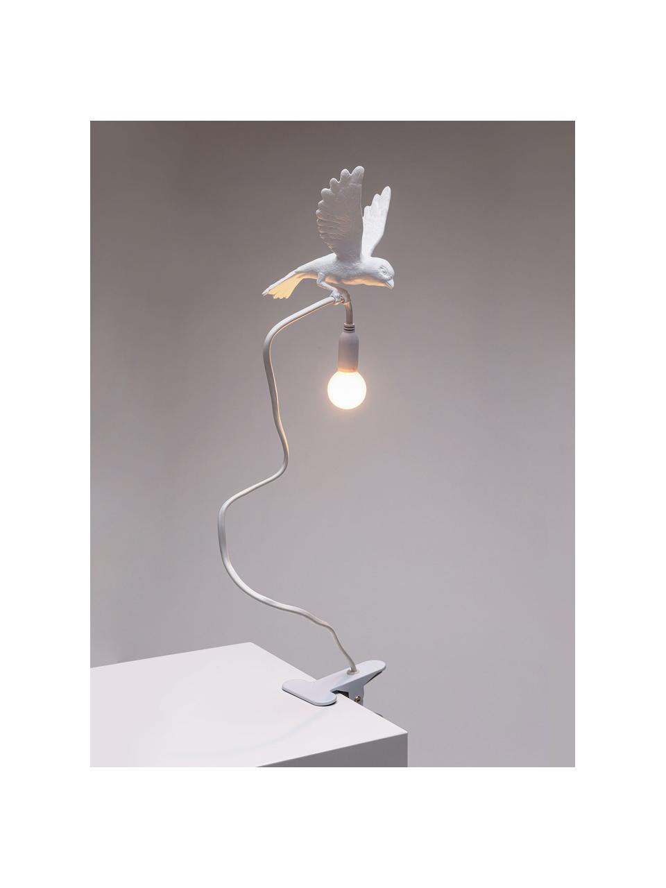 Grosse Klemm-Tischlampe Sparrow, verstellbar, Kunststoff, Weiss, matt, B 10 x H 100 cm