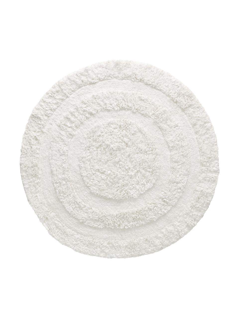 Runder Teppich Eligia mit Hoch-Tief-Effekt, 100% Baumwolle, Weiß, Ø 120 cm (Größe S)