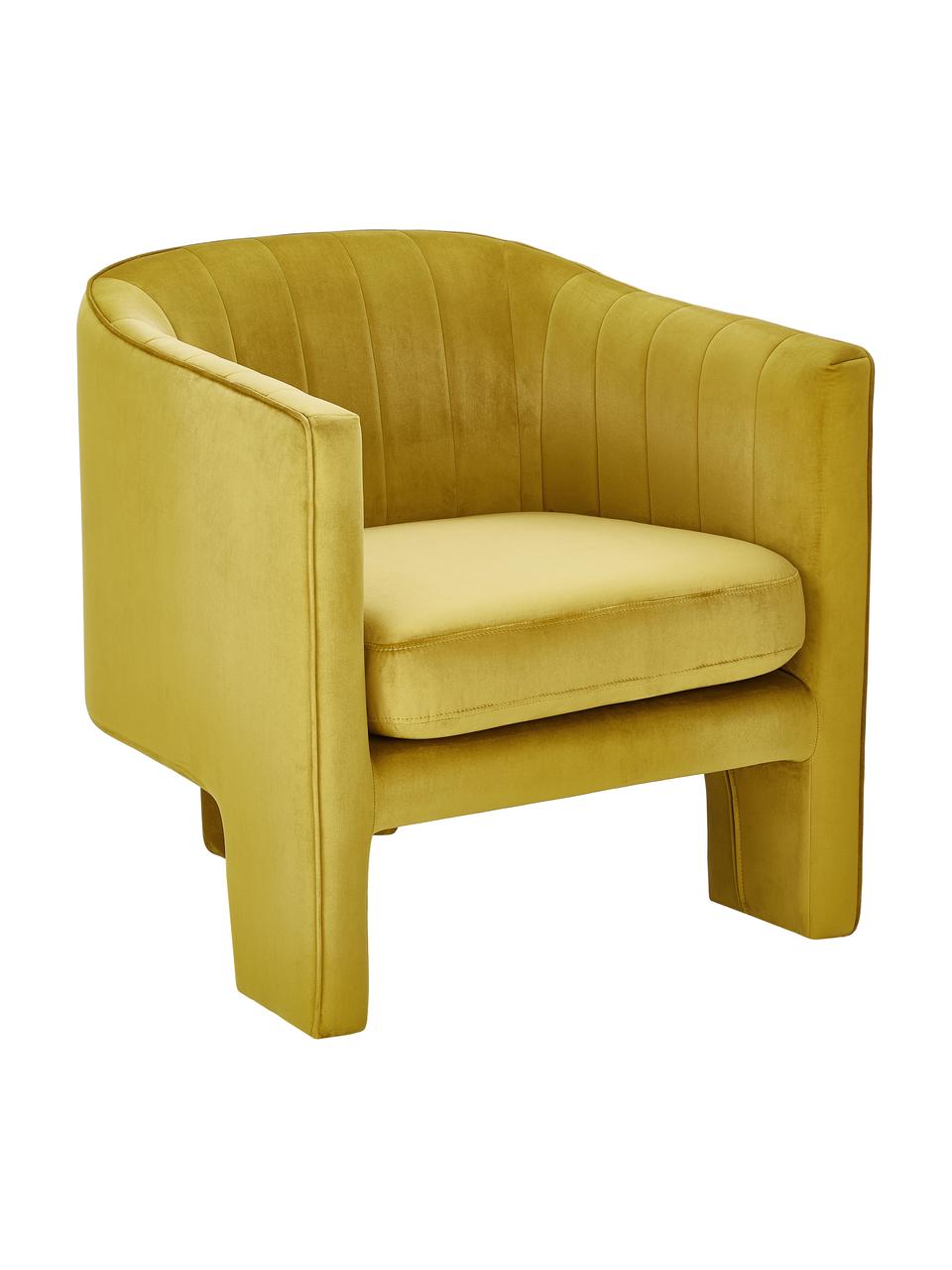 Fluwelen fauteuil Emilie in geel, Bekleding: fluweel (polyester) 50.00, Fluweel okergeel, B 75 x D 76 cm