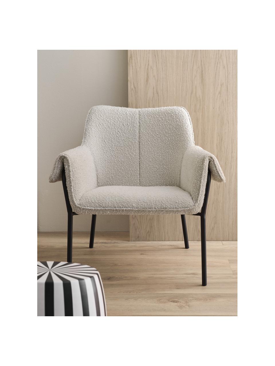 Fotel wypoczynkowy bouclé Effekt, Tapicerka: 100 % poliester, Stelaż: metal powlekany, Biały bouclé, S 75 x G 64 cm