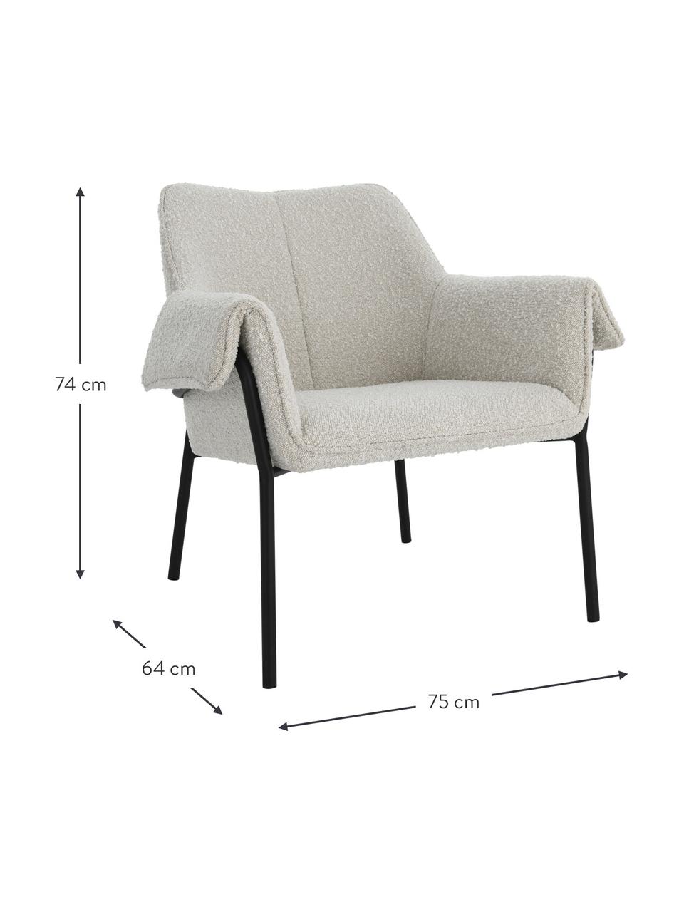 Bouclé-Loungesessel Effekt, Bezug: 100 % Polyester, Gestell: Metall, beschichtet, Bouclé Weiß, B 75 x T 64 cm