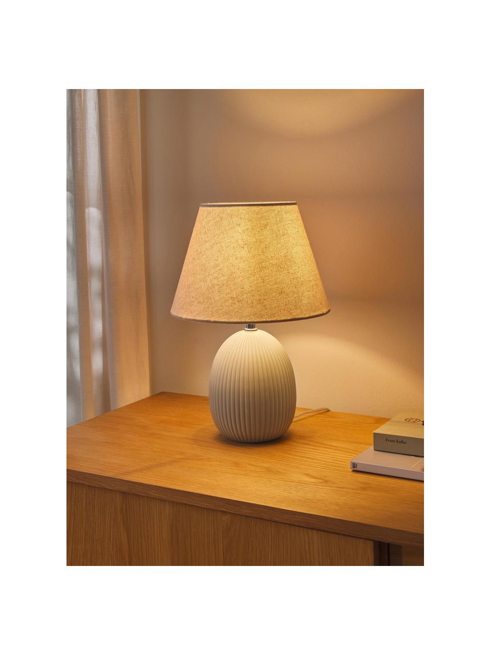Tafellamp Desto, Lampenkap: linnen (100% polyester), Lampvoet: keramiek, Lichtgrijs, Ø 25 x H 36 cm