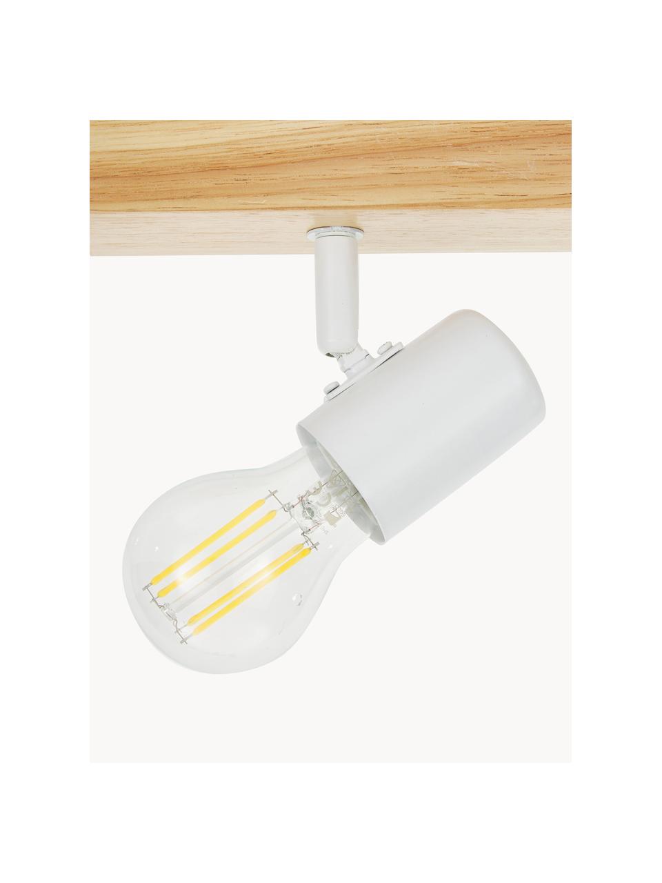 Petit spot plafond en bois Townshend, Blanc, bois clair, larg. 30 x haut. 13 cm