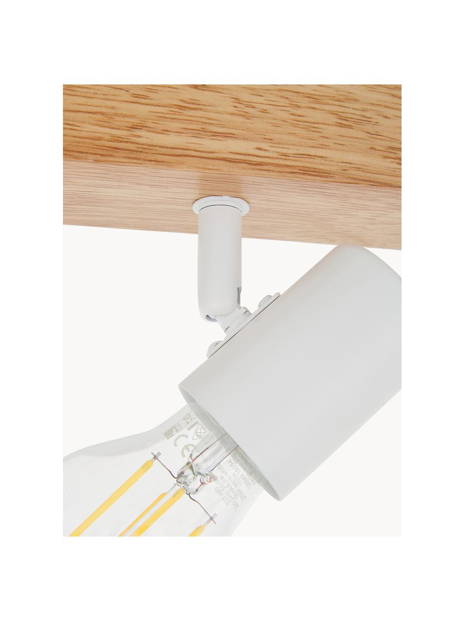 Petit spot plafond en bois Townshend, Blanc, bois clair, larg. 30 x haut. 13 cm