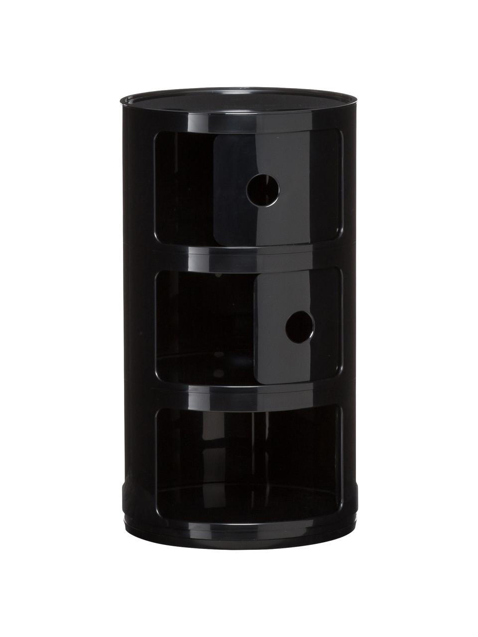 Design bijzettafel Componibili, 3 vakken in zwart, Kunststof (ABS), gelakt, Greenguard gecertificeerd, Zwart, Ø 32 x H 59 cm