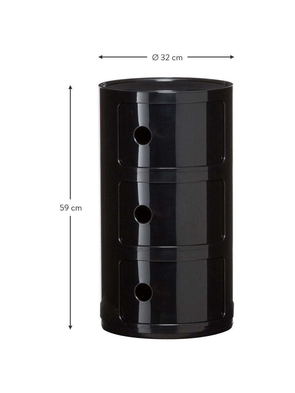 Design bijzettafel Componibili, 3 vakken in zwart, Kunststof (ABS), gelakt, Greenguard gecertificeerd, Zwart, Ø 32 x H 59 cm