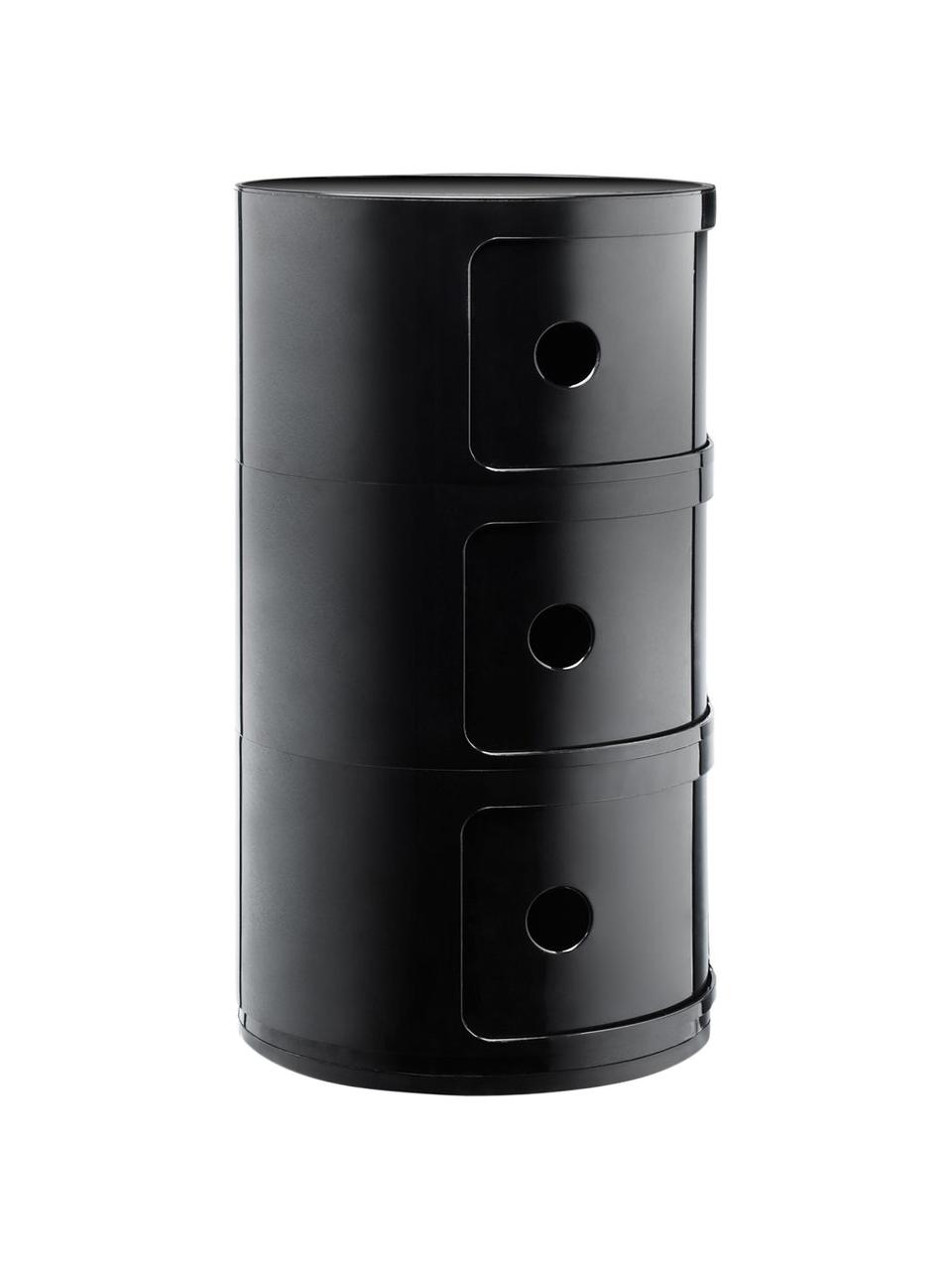 Design container Componibili 3 modules in zwart, Kunststof (ABS), gelakt, Greenguard gecertificeerd, Glanzend zwart, Ø 32 x H 59 cm