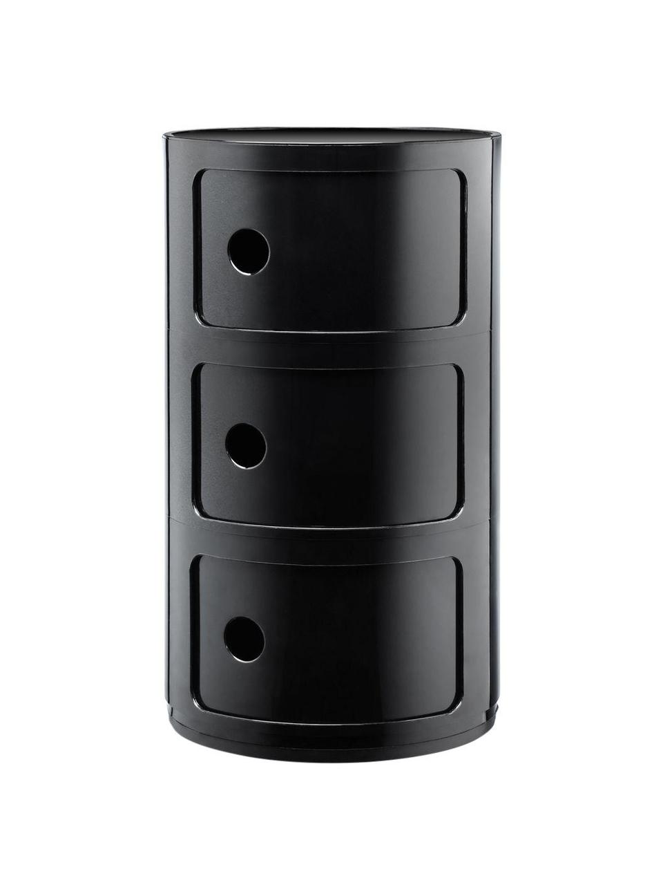 Stolik pomocniczy Componibili, 3 moduły, Tworzywo sztuczne (ABS) lakierowane z certyfikatem Greenguard, Czarny, błyszczący, Ø 32 x W 59 cm
