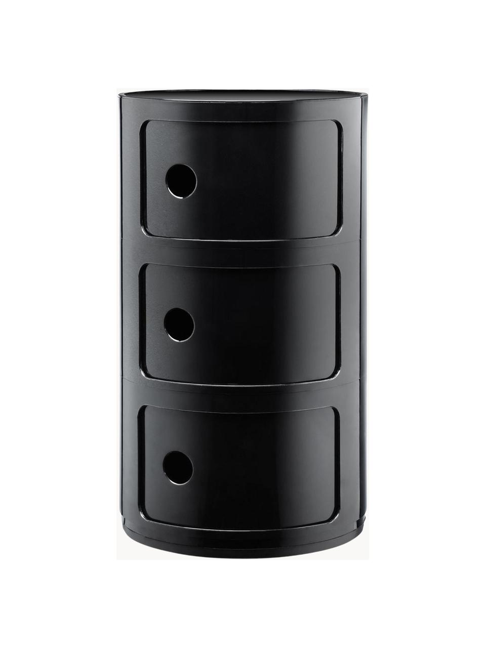 Design Container Componibili, 3 Elemente, Kunststoff (ABS), lackiert, Greenguard-zertifiziert, Schwarz, glänzend, Ø 32 x H 59 cm