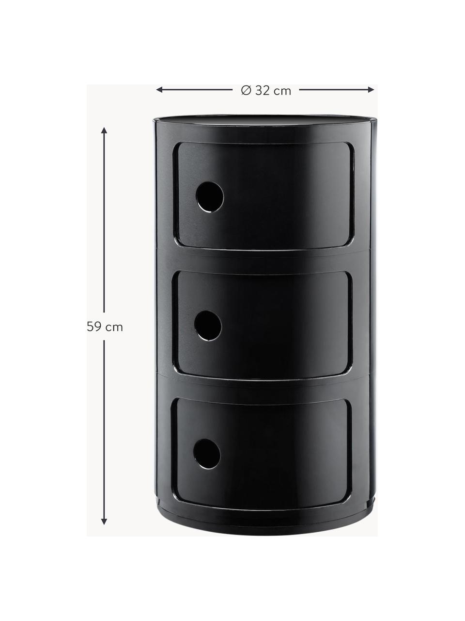 Design Container Componibili, 3 elementen, Kunststof (ABS), gelakt, Greenguard-gecertificeerd, Zwart, Ø 32 x H 59 cm