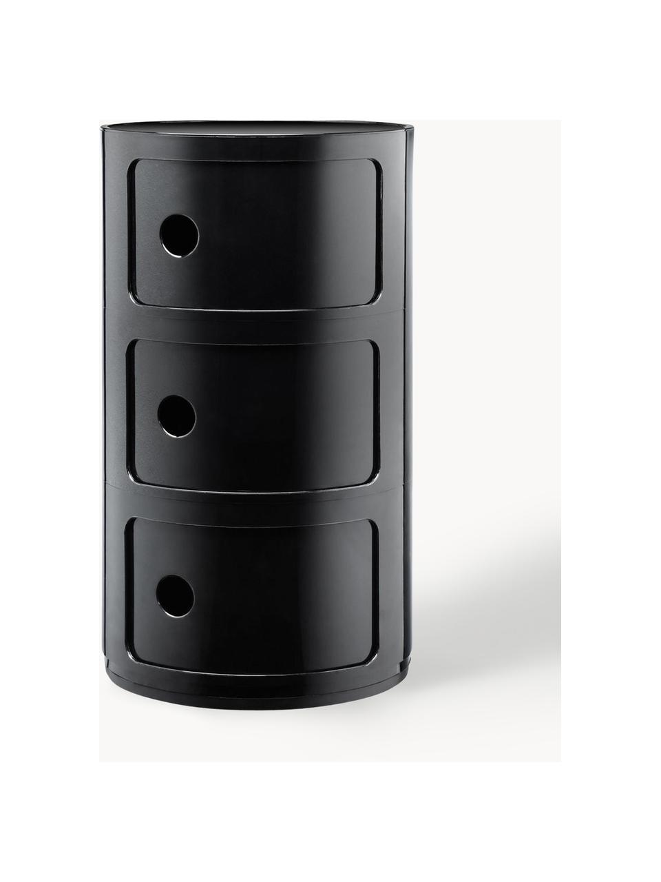 Design Container Componibili, 3 Elemente, Kunststoff (ABS), lackiert, Greenguard-zertifiziert, Schwarz, glänzend, Ø 32 x H 59 cm