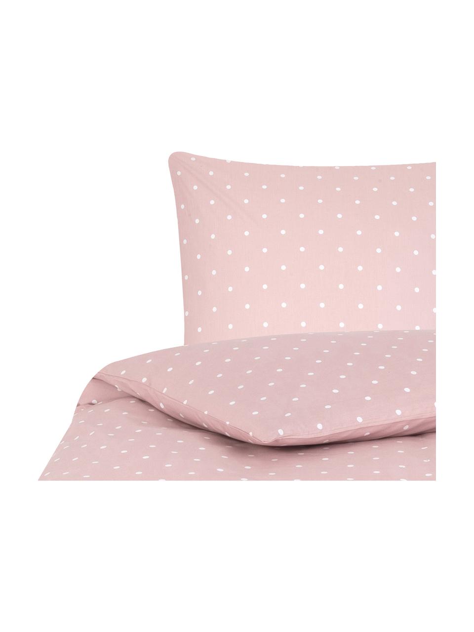 Gepunktete Baumwoll-Bettwäsche Dotty in Rosa/Weiß, Webart: Renforcé Fadendichte 144 , Rosa, Weiß, 240 x 220 cm + 2 Kissen 80 x 80 cm