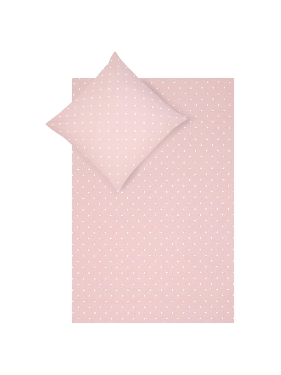 Gepunktete Baumwoll-Bettwäsche Dotty in Rosa/Weiss, Webart: Renforcé Fadendichte 144 , Rosa, Weiss, 240 x 220 cm + 2 Kissen 80 x 80 cm