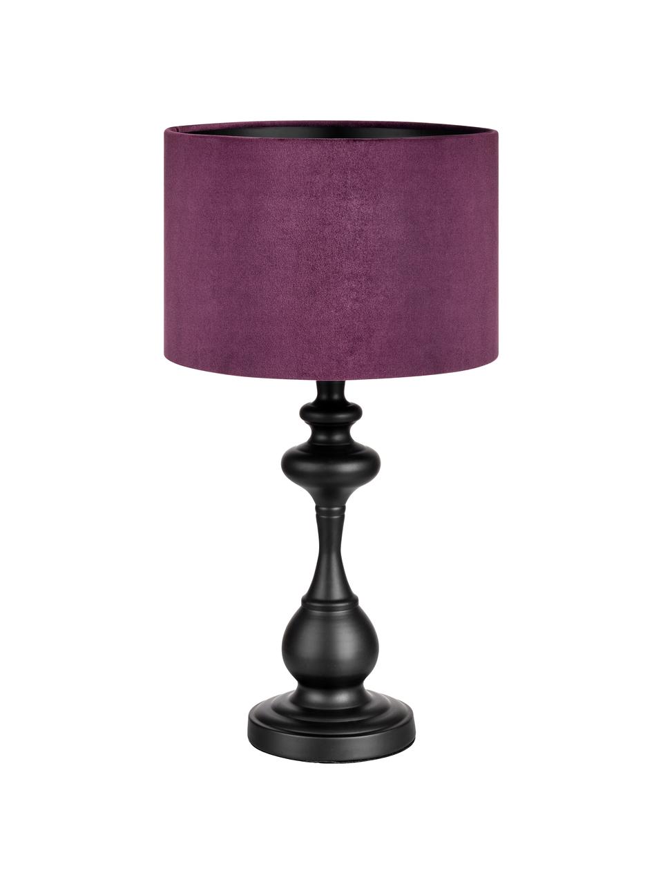 Tafellamp Connor in lila, Lampenkap: textiel, Lampvoet: gelakt metaal, Zwart, lila, Ø 24 x H 45 cm