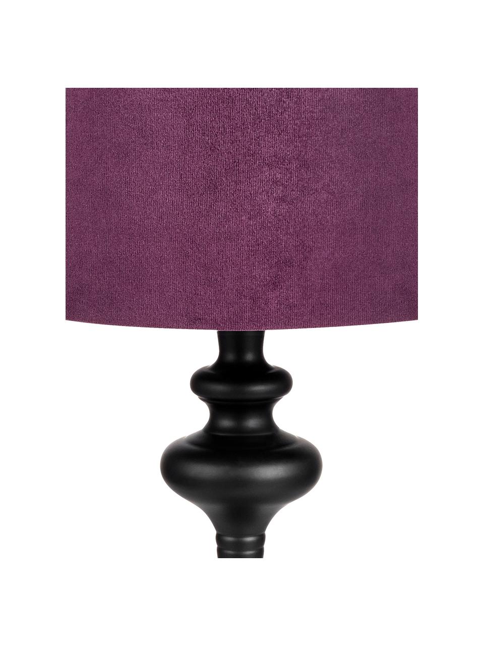 Tafellamp Connor in lila, Lampenkap: textiel, Lampvoet: gelakt metaal, Zwart, lila, Ø 24 x H 45 cm