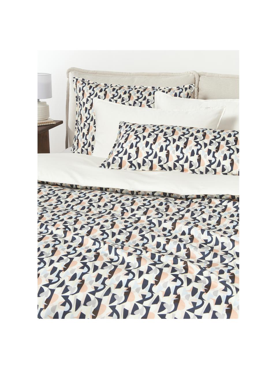 Baumwollsatin-Bettdeckenbezug Cadence mit abstraktem Muster, Webart: Satin Fadendichte 210 TC,, Schwarz, Off White, Apricot, 200 x 200 cm