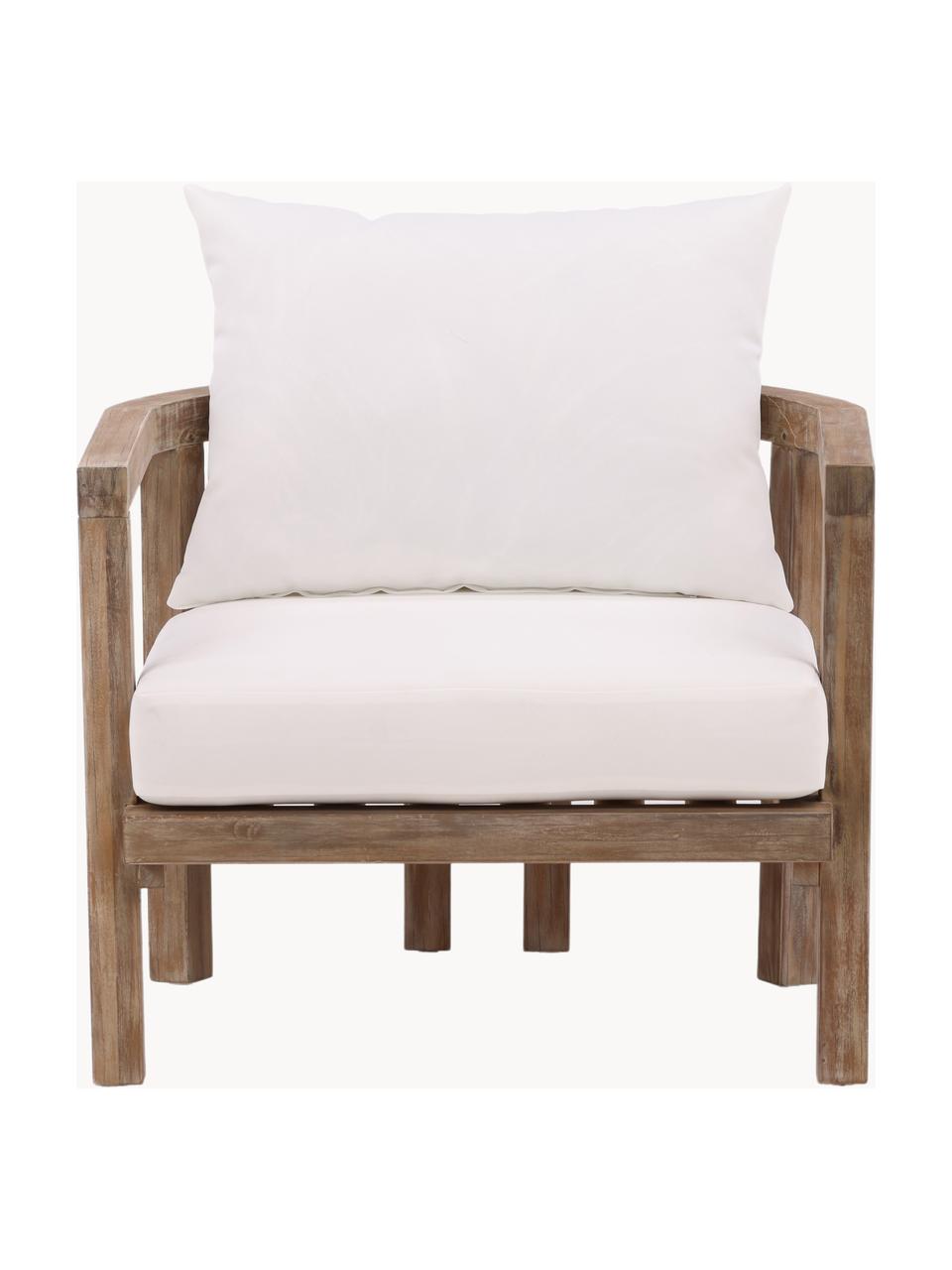 Krzesło ogrodowe z drewna akacjowego Erica, Stelaż: drewno akacjowe olejowane, Kremowobiała tkanina, drewno akacjowe, S 71 x W 55 cm