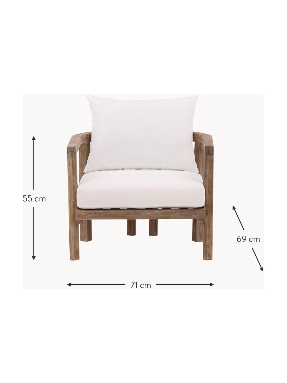 Sillón para exterior de madera de acacia Erica, Estructura: madera de acacia, aceitad, Asiento: tejido (100% poliéster), Tejido blanco crema, madera de acacia, An 71 x Al 55 cm