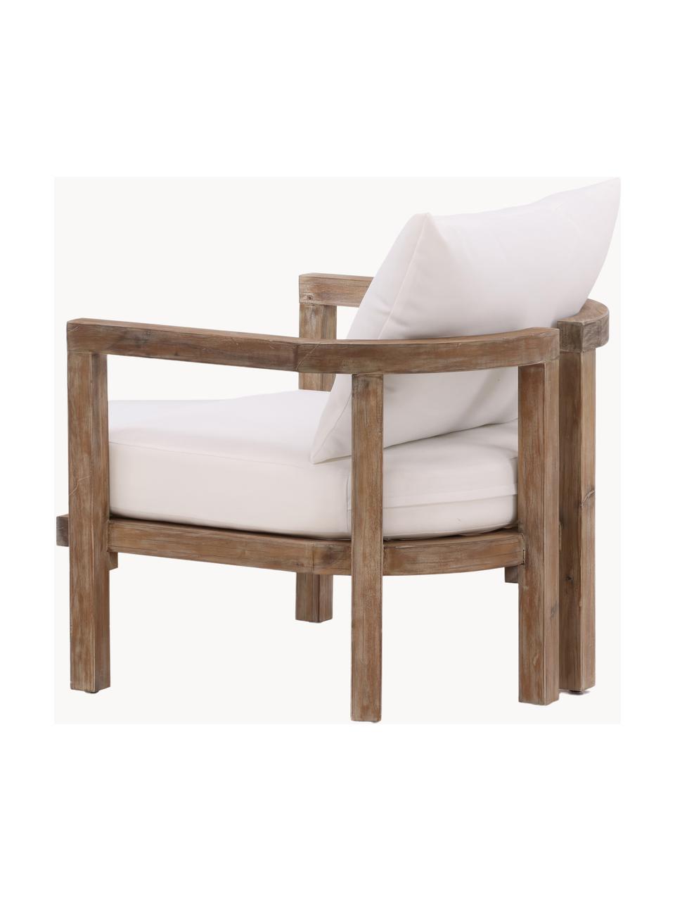 Sillón para exterior de madera de acacia Erica, Estructura: madera de acacia, aceitad, Asiento: tejido (100% poliéster), Tejido blanco crema, madera de acacia, An 71 x Al 55 cm