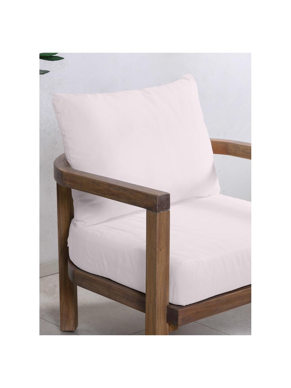 Sillón para exterior de madera de acacia Erica, Estructura: madera de acacia, aceitad, Asiento: tejido (100% poliéster), Tejido blanco crema, madera de acacia, An 71 x Al 55 cm