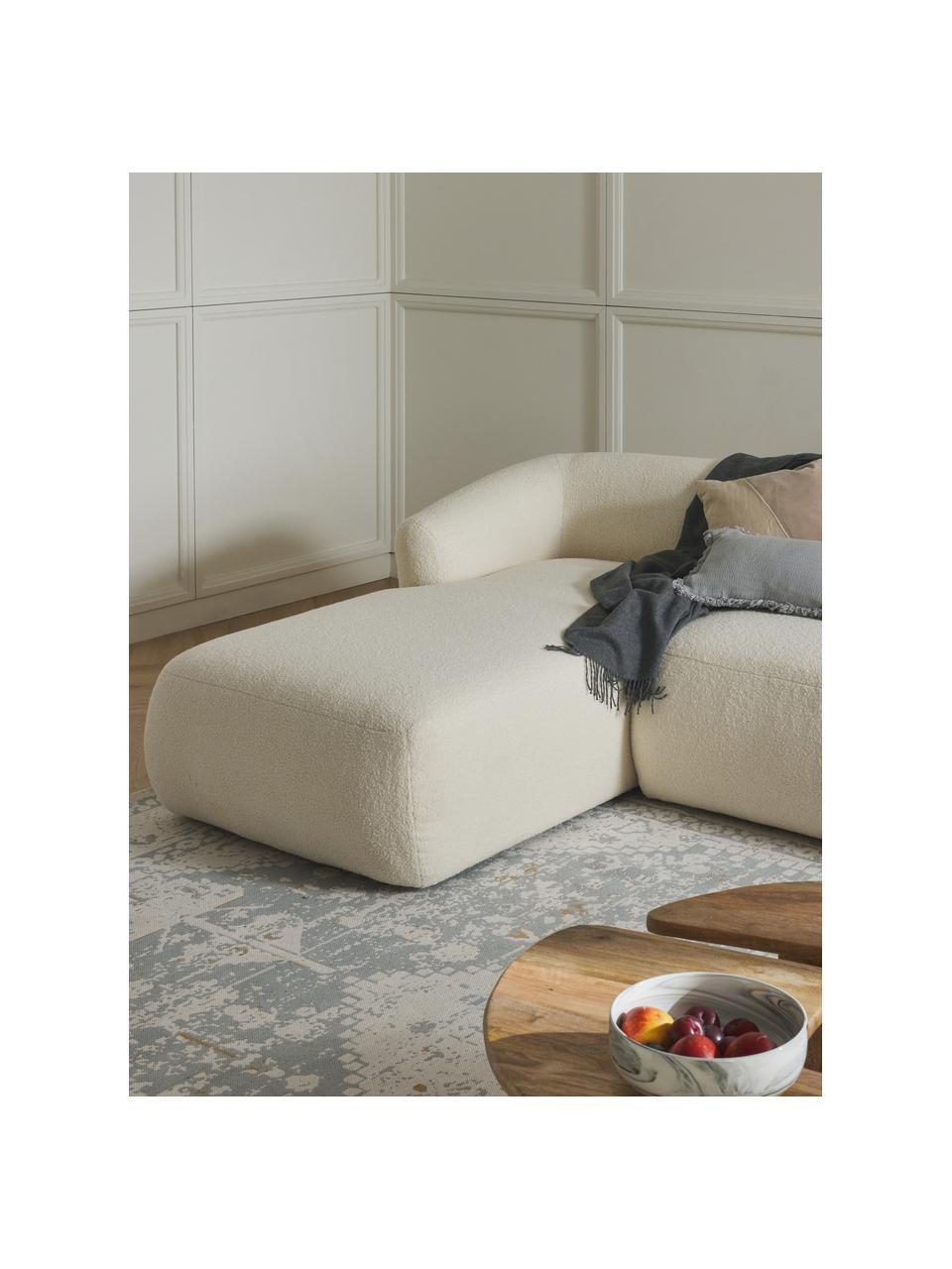 Modulo angolare in teddy Sofia, Rivestimento: teddy (100% polipropilene, Struttura: legno di abete rosso, cer, Piedini: plastica Il materiale uti, Teddy bianco latte, Larg. 185 x Prof. 92 cm, chaise longue a destra