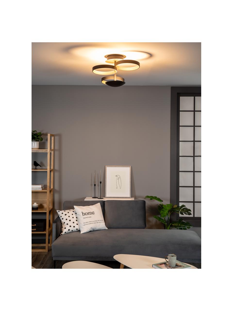 Kleine dimbare LED plafondlamp Gromola, Lampenkap: gelakt aluminium, Baldakijn: gelakt aluminium, Zwart, Ø 54 cm